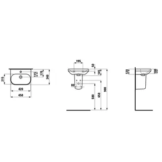Laufen HWB LUA 340x450x145 1 Hahnloch mit Überlauf LCC weiß – Bild 2