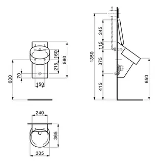 Laufen Absaugeurinal VAL 365x305x560 mLöcher f.Deckel H894282 spülrandlos schw matt – Bild 2