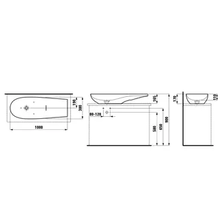 Laufen Waschtisch-Schale ALESSI 380x1000x170 Ablage links/rechts ohne Hahnloch ohne Überlauf LCC Weiß – Bild 2