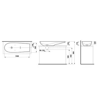 Laufen Waschtisch-Schale ALESSI 380x1000x170 Ablage links/rechts ohne Hahnloch ohne Überlauf Schwarz matt – Bild 2