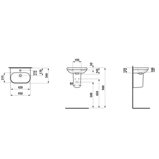 Laufen HWB LUA 340x450x145 1 Hahnloch mit Überlauf weiß – Bild 2