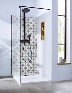 sanibel 3001-Showerpipe-Thermostatset EcoPlus 1114mm lang Hand-/Kopfbrause sw