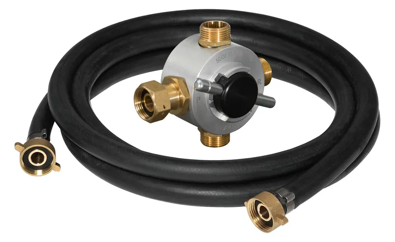 Umsteuerventil Flussrichtung + EPDM-Gewebeschlauch 1/2" T100
