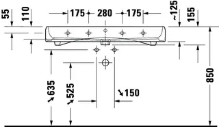 Duravit Qatego Waschtisch 1000mm, geschliffen mit HLB, ohne HL,mit ÜL,Weiß HG