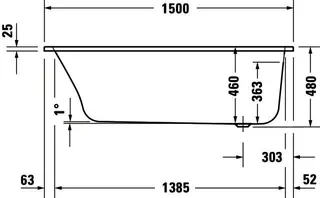 Duravit Qatego Badewanne 1500x750mm Einbau Acryl,Rückenschr.1 Variabel, Weiß – Bild 3