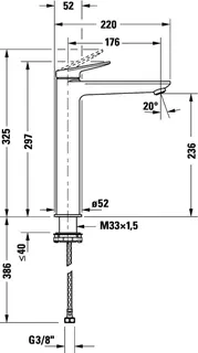 Duravit Wave Einhebel-Waschtisch-Mischer XL ohne Zugstange, Schwarz Matt – Bild 4