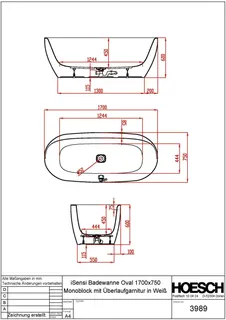 Hoesch Badewanne iSensi Oval 1700x750 Monolith mit Befüllung in Weiß – Bild 3