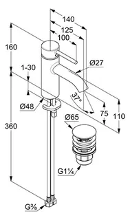 KLUDI BOZZ Waschtisch-EHM 75mm mit Push Open Ablaufventil mattweiß – Bild 2