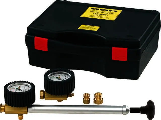 Dichtpruefgeraet 0-250mbar/0-5bar Kl.1 Pumpe Suchspray Schlauch Koffer