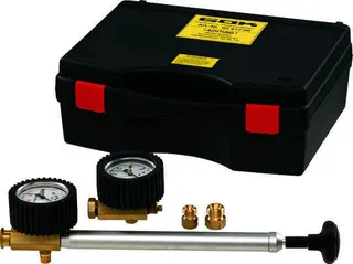Dichtpruefgeraet 0-250mbar/0-5bar Kl.1 Pumpe Suchspray Schlauch Koffer
