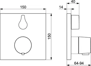SCALIDO-Brausethermostat D2 Unterputz- Fertigmontageset 1Verbr Rosette eckig sw – Bild 2