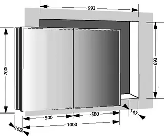 sanibel-Spiegelschrank ALU-PLUS A23 Wandeinbau 1000x700x168mm LED 2-türig – Bild 2