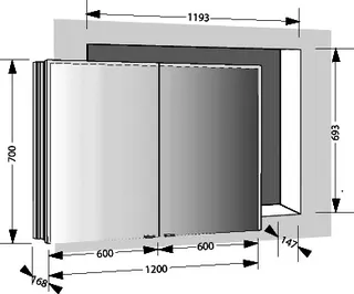 sanibel-Spiegelschrank ALU-PLUS A23 Wandeinbau 1200x700x168mm LED 2-türig – Bild 2