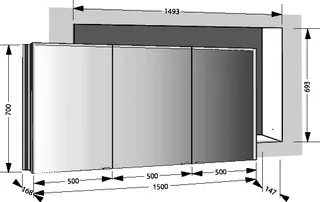 sanibel-Spiegelschrank ALU-PLUS A23 Wandeinbau 1500x700x168mm LED 3-türig – Bild 2
