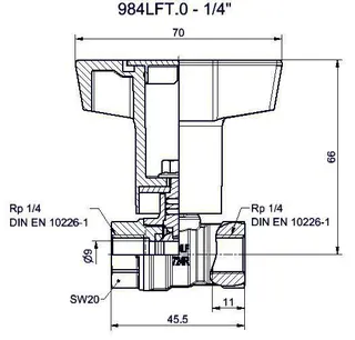 comfort-Kugelhahn Universal bleifrei Gas u. Trinkw. DN 8 (1/4") Iso-T-Griff Ms/vc – Bild 2