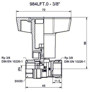 comfort-Kugelhahn Universal bleifrei Gas u. Trinkw. DN 10(3/8") Iso-T-Griff Ms/vc – Bild 2