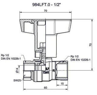 comfort-Kugelhahn Universal bleifrei Gas u. Trinkw. DN 15(1/2") Iso-T-Griff Ms/vc – Bild 2