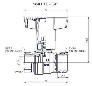 comfort-Kugelhahn Universal bleifrei Gas u. Trinkw. DN 20(3/4") Iso-T-Griff Ms/vc – Bild 2