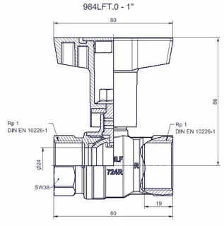comfort-Kugelhahn Universal bleifrei Gas u. Trinkw. DN 25 (1") Iso-T-Griff Ms/vc – Bild 2