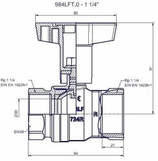 comfort-Kugelhahn Universal bleifrei Gas u. Trinkw. DN32(11/4") Iso-T-Griff Ms/vc – Bild 2