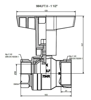 comfort-Kugelhahn Universal bleifrei Gas u. Trinkw. DN40(11/2") Iso-T-Griff Ms/vc – Bild 2
