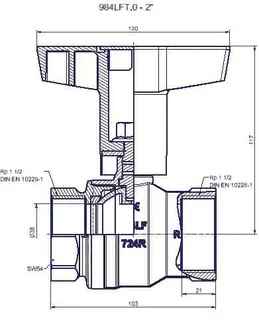 comfort-Kugelhahn Universal bleifrei Gas u. Trinkw. DN 50 (2") Iso-T-Griff Ms/vc – Bild 2