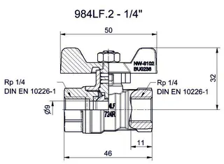 comfort-Kugelhahn Universal bleifrei Gas und Trinkw. DN 8(1/4") Flügelgriff Ms/vc – Bild 2