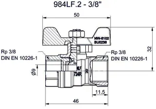 comfort-Kugelhahn Universal bleifrei Gas und Trinkw. DN10(3/8") Flügelgriff Ms/vc – Bild 2
