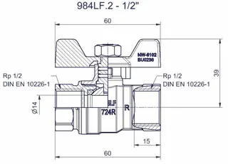 comfort-Kugelhahn Universal bleifrei Gas und Trinkw. DN15(1/2") Flügelgriff Ms/vc – Bild 2