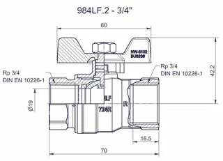 comfort-Kugelhahn Universal bleifrei Gas und Trinkw. DN20(3/4") Flügelgriff Ms/vc – Bild 2