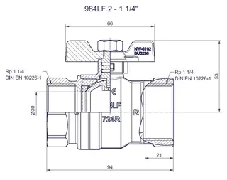 comfort-Kugelhahn Universal bleifrei Gas u. Trinkw. DN32(11/4") Flügelgriff Ms/vc – Bild 2