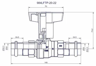 comfort-Kugelhahn bleifrei Trinkwasser Pressanschluss 22mm Iso-T-Griff Ms/vc – Bild 2