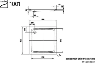 sanibel 1001-Stahl-Duschwanne extraflach A23 800x800x65mm weiß – Bild 2