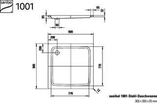 sanibel 1001-Stahl-Duschwanne extraflach A23 Antirutsch 900x900x65mm weiß – Bild 2