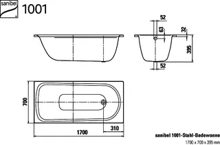 sanibel 1001-Stahl-Badewanne A23 1700x700x395mm weiß – Bild 2