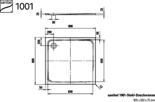 sanibel 1001-Stahl-Duschwanne superflach A23 800x800x25mm weiß – Bild 2