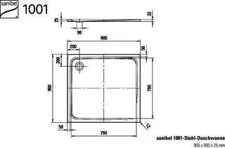 sanibel 1001-Stahl-Duschwanne superflach A23 AntirutschPlus 900x900x25mm weiß – Bild 2