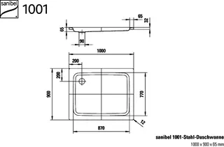 sanibel 1001-Stahl-Duschwanne extraflach A23 Antirutsch 1000x900x65mm weiß – Bild 2