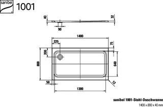 sanibel 1001-Stahl-Duschwanne superflach A23 AntirutschPlus 1400x800x40mm weiß – Bild 2