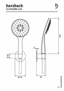LIVING SPA Wannenset Halter 70 rund Handbrause 100mm Multi 1250mm Chrom – Bild 2