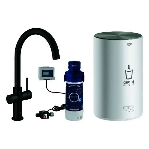 GROHE Armatur und Boiler GROHE Red Duo 30083_1 M-Size C-Auslauf velvet black