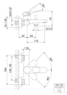 Steinberg Aufputz-Einhebelmischer für Wanne 340 1100, chrom – Bild 2