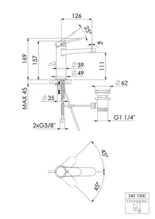 Steinberg Waschtisch-EHM mit Ablaufgarnitur 340 1000, chrom – Bild 2