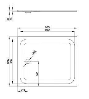 SCALIDO-Stahl-Duschwanne superflach mit Antirutsch_Sense 1200x1000x35mm weiß – Bild 2