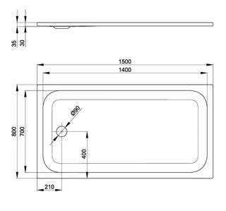 SCALIDO-Stahl-Duschwanne superflach mit Antirutsch_Sense 1500x800x35mm weiß – Bild 2