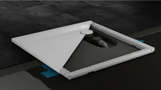 SCALIDO-Stahl-Duschwanne superflach mit Antirutsch_Sense Waschtisch 1000x1000x25mm weiß