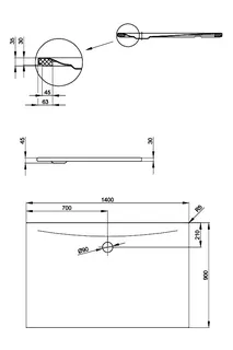 SCALIDO-Stahl-Duschfläche bodeneben mit Antirutsch_Sense m Waschtisch 1400x900x30mm weiß – Bild 2