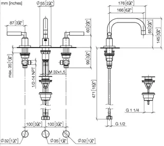 Dornbracht Waschtisch-Dreilochbatterie mit Ablaufgarnitur TARA 20705882 Chrom – Bild 3