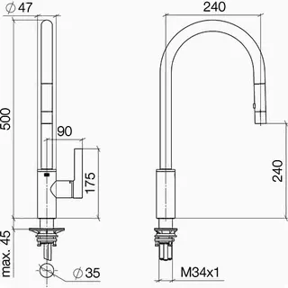Dornbracht EHM Pull-down TARA ULTRA 33870875 Chrom gebürstet (Edelstahl-Look) – Bild 3