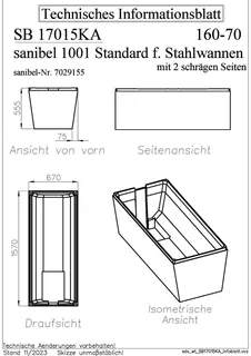 sanibel-Wannenträg sanibel 1001-Stahl-Badewanne KF KA-A24, 2 schräge Seiten 1600x700mm – Bild 2